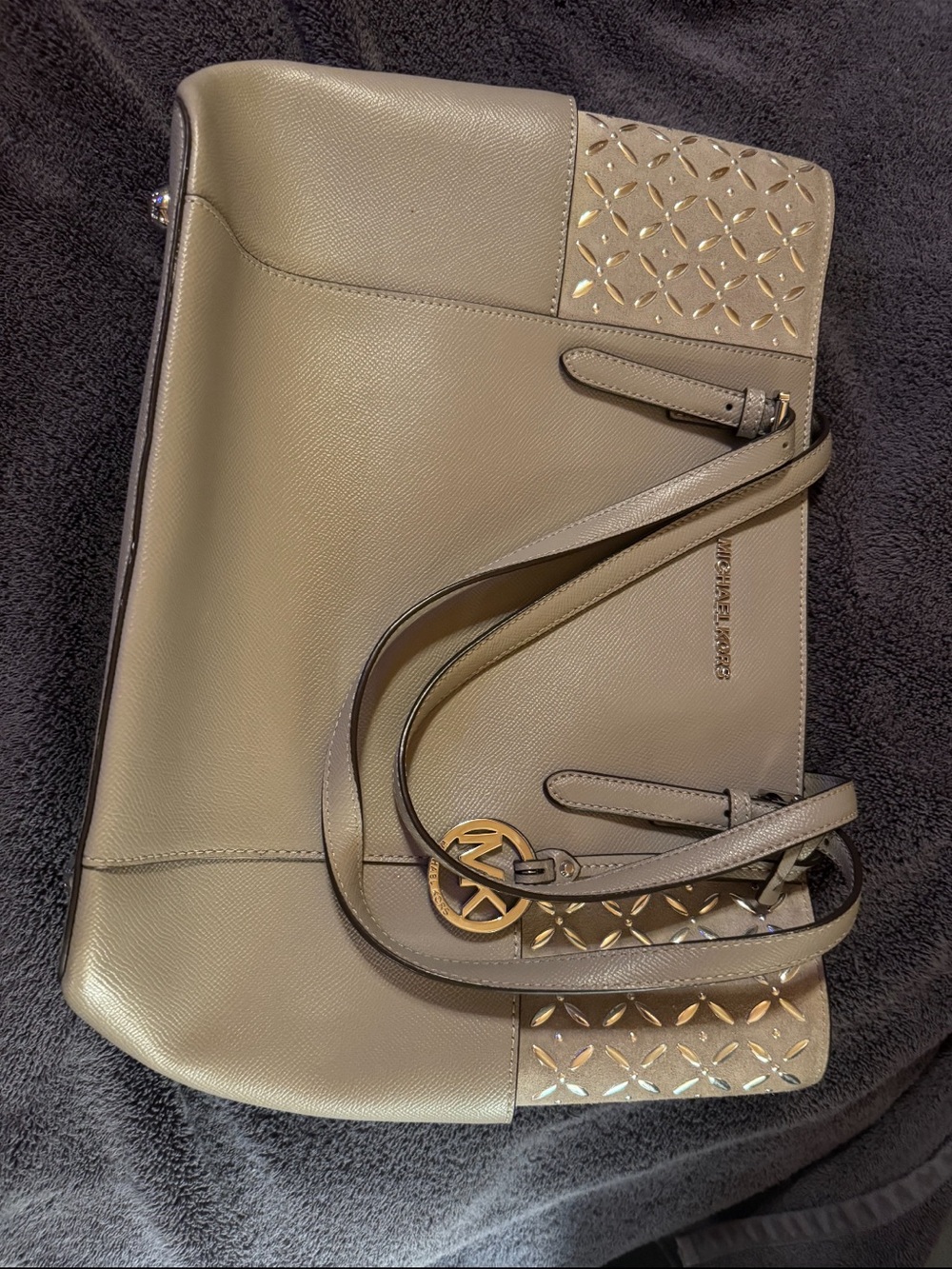 Michael Kors Olive Tote with Gold Hardware and Signature Charm